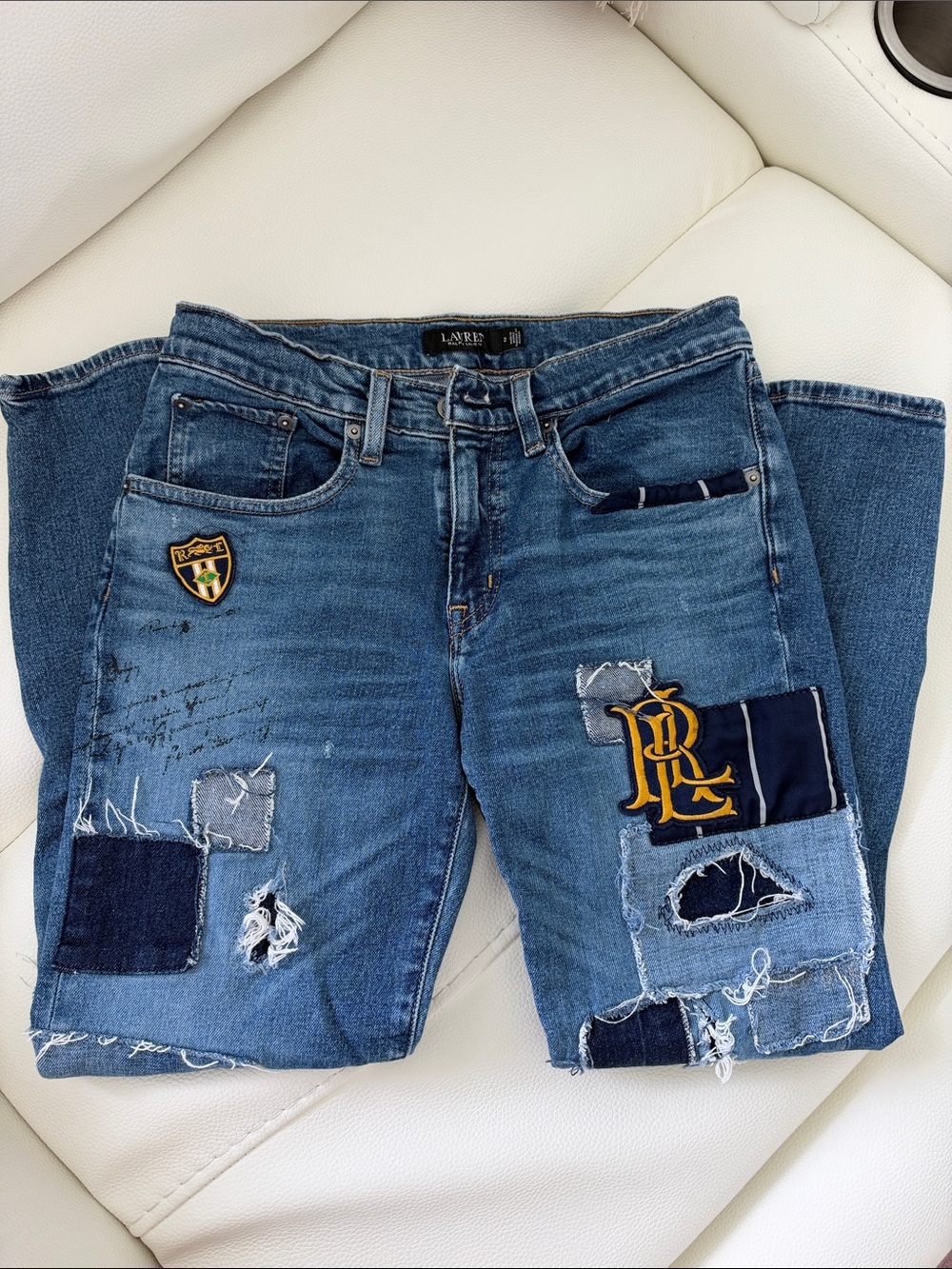 Lauren Ralph Lauren Blue Patchwork Distressed Jeans size 2